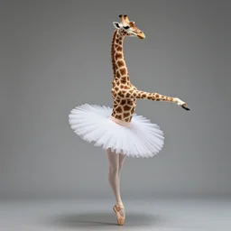 a giraffe ballerina wearing a tutu, hyper realistic