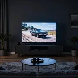 a dark living room lit up by a tv playing AFV
