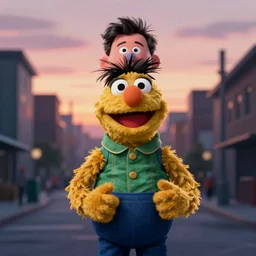 ben stiller as a muppet from sesame street, good value control, digital painting, sharp focus, rule of thirds, 4k, centered, magic hour photography, atmospheric, moody colors