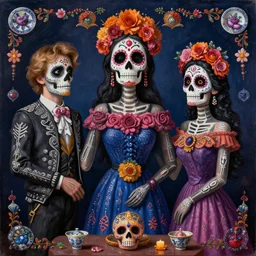 dia de los muertos, the mexican day of the dead festival, surrealist painting by igor morski, gediminas pranckevicius, beeple, ornament, porcelain, super - resolution, soft lighting, ray tracing global illumination, in a symbolic and meaningful style