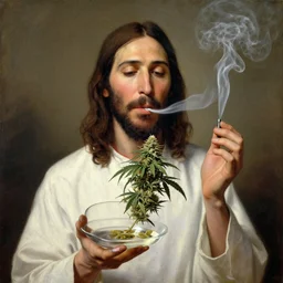 jesus smoking medical marijuana, award winning, classic painting