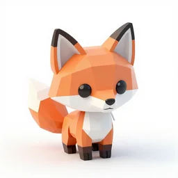 Isometric 3d render of a fox, white background, ambient occlusion, cute, chibi proportions, low poly