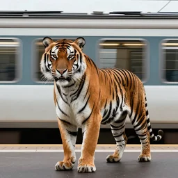 A tiger (Panthera Tigris) waiting for the metro in Paris. Digital art