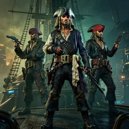 pirates in a cyberpunk themed ship unreal render cinematic lighting art by bussiere rutkowski andreas rocha