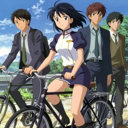anime noon scene, high detail concept art, perfect proportions fine face, girl with vintage bike, avant designer uniform, vivid colors, realistic shaded lighting poster fantasy art ilya kuvshinov, sakimi, jeremy lipking and michael germash, makoto shinkai, loish and clamp style, best selling artist