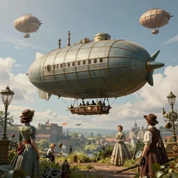 airship, sky, summer, victorian london, steampunk, nicoletta ceccoli, mark ryden, lostfish, max fleischer, depth of field, detailed and intricate retro environment, 8 k resolution, hyperrealistic, octane render