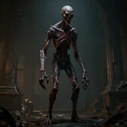 tall thin body horror monster, grotesque, cinematic lighting, video game screenshot, game by madmind studio, hd, 8 k