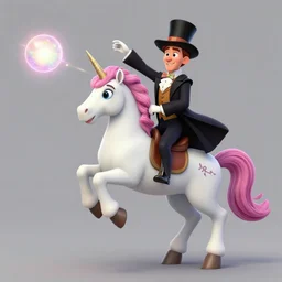 portrait of magician riding an unicorn and shoot magic ball, pixar style, by tristan eaton stanley artgerm and tom bagshaw.