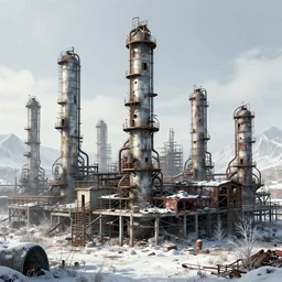 a beautiful ultradetailed rendering of abandoned building industrial architecture city refinery urbex nature unfinished building architecture by wayne thiebaud, tundra universe snowy assassin's creed gem, archdaily, wallpaper, highly detailed, trending on artstation.