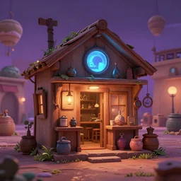 gravity falls mystery shack in pixar cartoon movie, ominous artifact shop on arabian market background, volumetric lighting, soft lighting, soft details, octane render, HDR, trending on artstation, 4k, 8k, HD