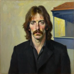 frank zappa portrait, grant wood, pj crook, edward hopper, oil on canvas