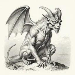 gargoyle demon, pencil illustration by Gustave Dore