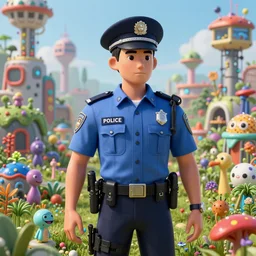 a police officer, nanocop in the nanoworld, a stunning intriguing dense 3 d rendering, composed of tiny colorful details, creatures and plants, hyperdetailed, contemporary masterpiece, nanoworld, deep focus, striking