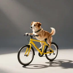 a dog driving a yellow bike