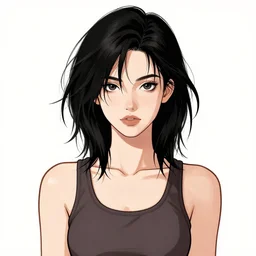 character portrait of a cool british girl with messy black hair, wearing a tanktop, lesbian, highly detailed, realistic, vector line art, clean cel shaded vector art, by ross tron, lois van baarle, artgerm, helen huang, makoto shinkai, ilya kuvshinov, rossdraws