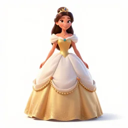 confident princess in ball gown, stylized pixar-style 3d render, full body, standing, isolated on a pure white background, centered, whole figure in frame, sharp focus, studio lighting
