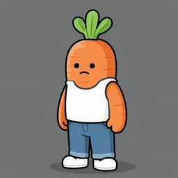 an anthropomorphic carrot wearing a white tanktop and blue jeans, he is middle aged and sad