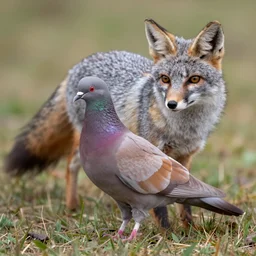 red pigeon, grey fox