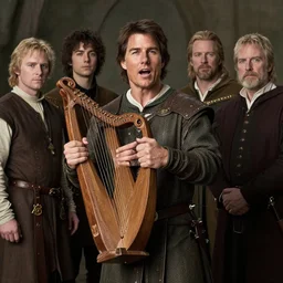 medieval fantasy half length d & d portrait photo of tom cruise as a d & d bard holding a lyre and singing, photo by philip - daniel ducasse and yasuhiro wakabayashi and jody rogac and roger deakins
