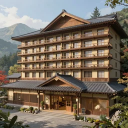 an upscale japanese hotel, on the mountain, highly detailed vfx portrait, unreal engine, greg rutkowski, loish, rhads, caspar david friedrich, makoto shinkai and lois van baarle, ilya kuvshinov, rossdraws, elegent, tom bagshaw, alphonse mucha, global illumination, detailed and intricate environment.
