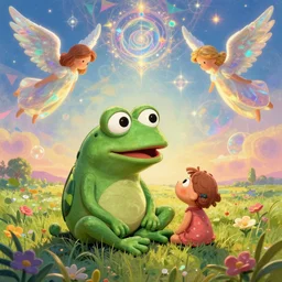 resolution happiness of pepe love and life made in abyss peace and love harmony biblically acurate angels angels read dead redemption 2 ivory dream like storybooks pepe the frog happy among family in a field sitting the value of love a clear prismatic sky, edge of nothingness love, warm ,Luminism, prismatic , fractals , pepe the frog , art in the style of Akihito Tsukushi and and Arnold Lobel , claymation