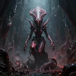 by oka yasutomo and anna dittmann, visually stunning, cinematic, ultra realistic, hyper realism, 1 2 k, epic, octane render, unreal engine, vfx, maya, the mind flayer, ultra complex world in a box in the dark, liminal space, devotion to the scarlet woman, so scary and cool