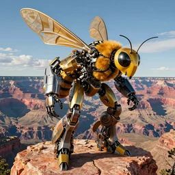 realistic physically based rendering of a giant mechanical robot wasp at the grand canyon by jack kirby!!! and simon bisley, epic, awesome trendy color palette, cinematic, diorama