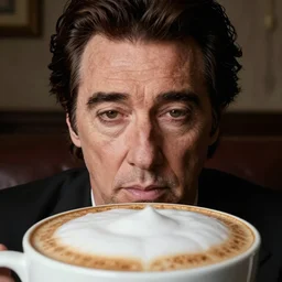 al pacino's face made of foam in a cup of cappuccino, high detail