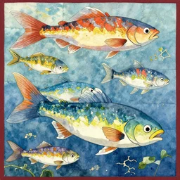 very detailed, ilya kuvshinov, mcbess, rutkowski, watercolor pixar quilt ghibli illustration of fish swimming, colorful, deep shadows, astrophotography, highly detailed, wide shot