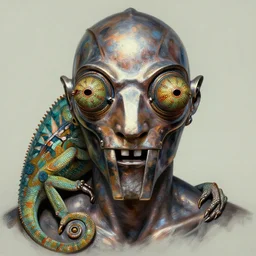 mf doom with chameleon eyes, metallic shiny skin. intricate, elegant, highly detailed, centered, digital painting, artstation, concept art, smooth, sharp focus, illustration, artgerm, tomasz alen kopera, peter mohrbacher, donato giancola, joseph christian leyendecker, wlop, frank frazetta