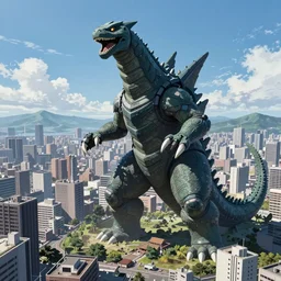 Heisei era Biollante kaiju destroying a city