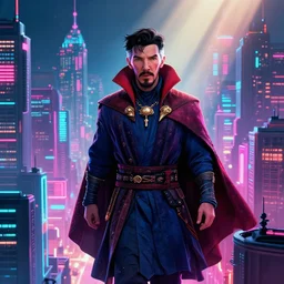 cityscape, doctor strange, vaporwave, synthwave, glowing neon lights, detailed illustration, octane render, god rays, intricate, epic lighting, cinematic composition, hyper realistic, 8 k resolution, unreal engine 5, by artgerm, tooth wu, dan mumford, beeple, wlop, artstation