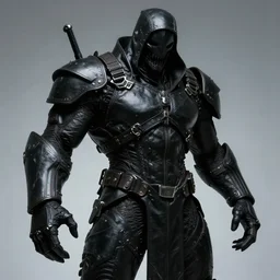 ash maker, black leather, terror cyberpunk reaper, hulking, mysterious photo realism, style of roger fenton, flash photo