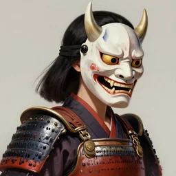 A realistic anime portrait of a beautiful samurai woman with a Oni mask wearing samurai armor, digital painting, by Stanley Artgerm Lau, WLOP, and Rossdraws, digtial painting, trending on ArtStation, deviantart