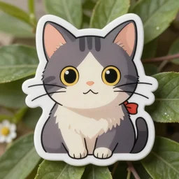 don bluth cute cat with a girl sticker design, natural lighting, path traced, highly detailed, high quality, digital painting, by victo ngai and studio ghibli and artgerm
