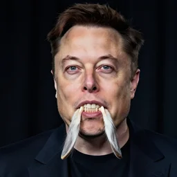 Elon Musk with long frontal rabbit teeth