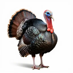 giant turkey, high detail photograph, full body, isolated on a pure white background, centered, entire subject in frame, sharp focus, soft studio lighting