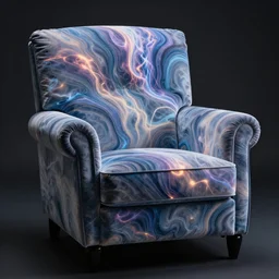 an armchair whose cover is a plasma field. slr photograph