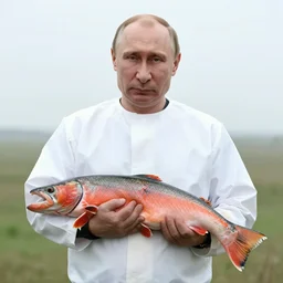 7 0 s movie still of putin in butcher outfit, proudly holding a salmon. cinestill 8 0 0 t _ 3 5 mm eastmancolor, heavy grain, high quality, high detail