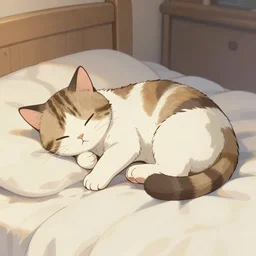 a lovely cat sleeping on a bed, anime key visual, artstation