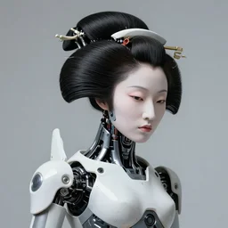 fine art portrait head shot minimal geisha cyborg mech by ilm and bill sienkiewicz and emmanuel shiu, zaha hadid, simplified neo - futuristic tactical, coy, posed feminine, studio, mamiya 6 5 mm photograph, iso 4 0 0, f / 5. 6, hyperrealism, studio lighting, high detail, sharp focus, trending artstation, cgsociety