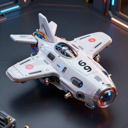 ultra detailed photorealistic the c 4 d render spacecraft, cinematic light, sci fi toy, glossy, cybernetic machines, number 6 9, colorful, wires, robotics, futuristic decor, trending on artstation, global illumination, ultra realistic illustration, matte painting, high detailed, unreal engine, octane render, 4 k, hd, high quality