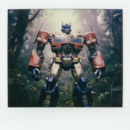 full shot!!!!! big chest!! delorean armored transformer robot sci - fi hulked oversized, fog, in deep jungle forest jungle, overcast!!! cinematic focus, old damagaed polaroid photo, vintage, neutral colors, faded!! very soft lights, big overcast, very foggy, full shot by steve hanks, by serov valentin, by lisa yuskavage, by andrei tarkovsky