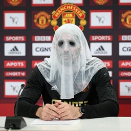 BBC Sports photography of a Manchester United press conference introducing a spooky ghost as their latest signing