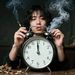 a clock smoking weed and looking stoned