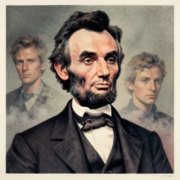 portrait of a abraham lincoln, colorful, modern art deco, mads berg, karolis strautniekas, christopher balaskas, stippled light, fog, moody, fine texture, editorial illustration, dramatic lighting, dynamic composition, detailed, matte print, dynamic perspective, muted color, ( ( victo ngai ) ), linocut