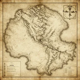 dungeons and dragons world map of crandalthyl old, detailed, worn, dusty, ink