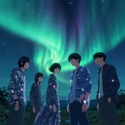 sky, aurora, stars, by takehiko inoue and kim jung gi and hiroya oku, by thomas kinkade and greg rutkowski and ilya kuvshino, vaporwave, sparkles, shine glimmer, by scott uminga, led light, photography, unreal engine, trending on artstation, photorealistic, octane, trending on deviantart