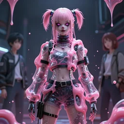 cyberpunk clown girl made of pink slime, wearing cyberpunk intricate streetwear, transparent, behance hd artstation by jesper ejsing by rhads, makoto shinkai and lois van baarle, ilya kuvshinov, ossdraws, cinematic lighting, sharp focus, surreal concept art, lifelike, ray tracing, photorealistic