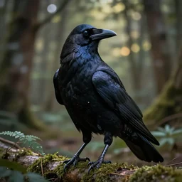 !!! chimera consisting of male human and crow, photograph captured in a forest